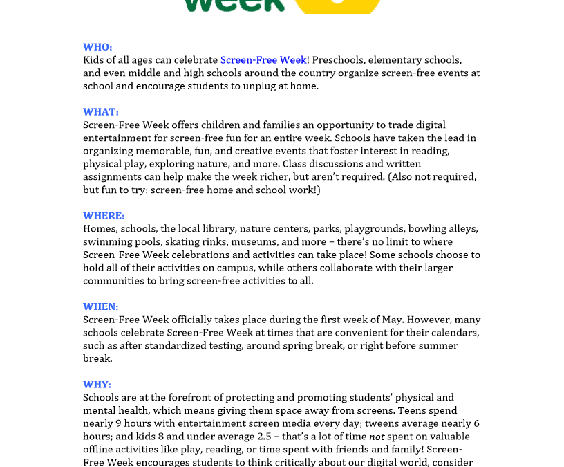 Quick Screen-Free Week Guide for Schools