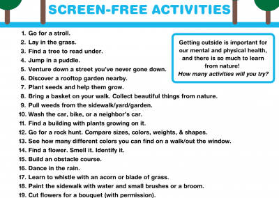 55 Nature-Related Screen-Free Activities