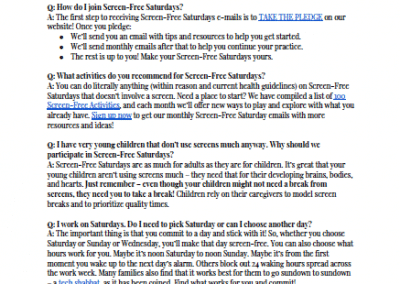 FAQs: Screen-Free Saturdays