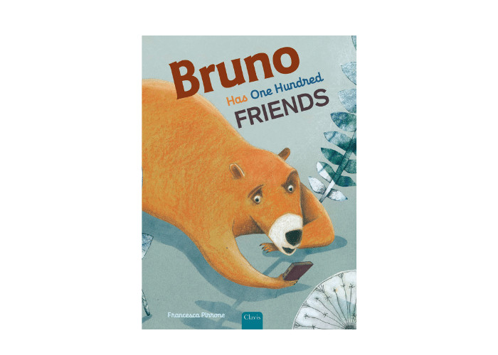 cover of Bruno has 100 friends, a bear holding a smart phone