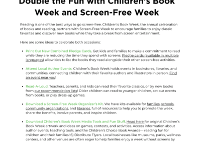 Celebrating Children’s Book Week and Screen-Free Week